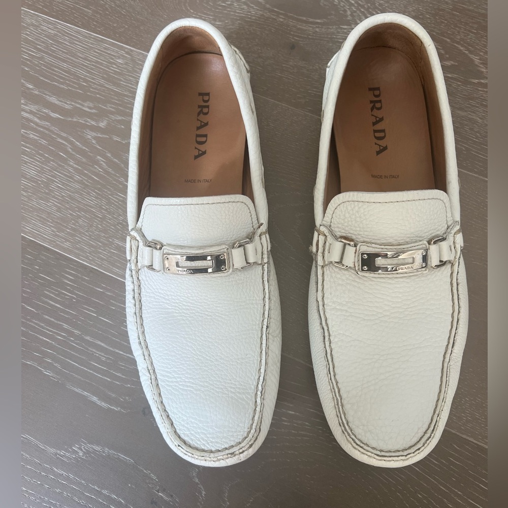 White leather summer loafers